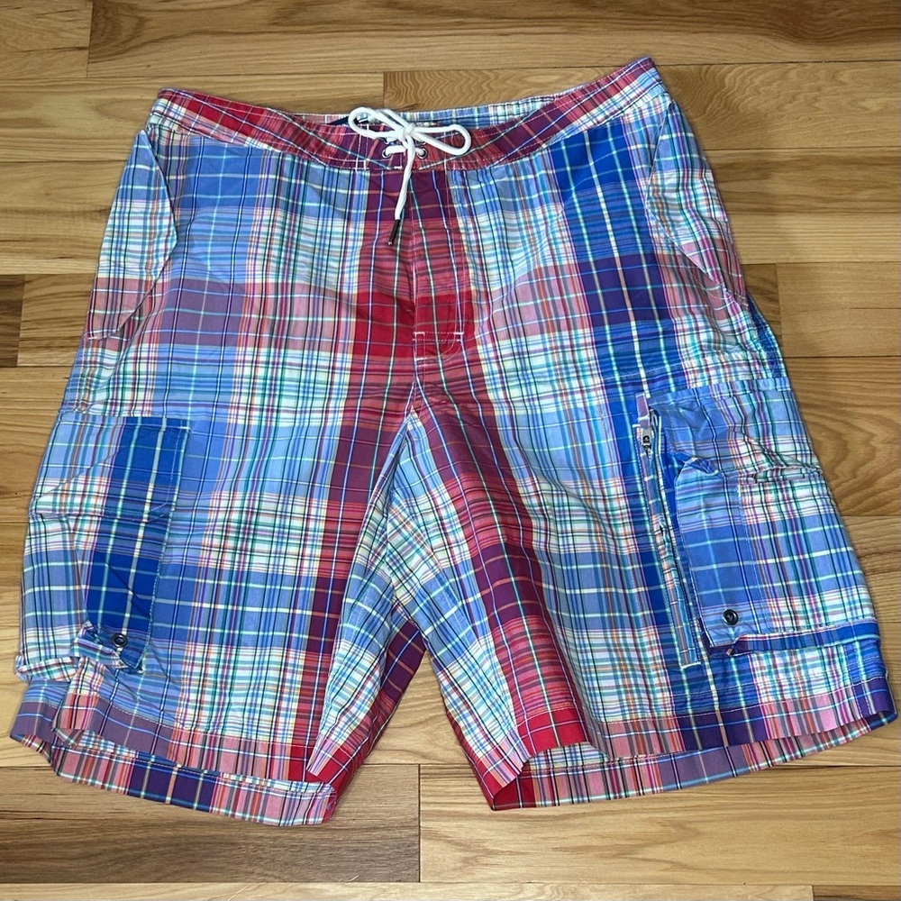 Polo By Ralph Lauren Men’s Swimsuit Multicolored Plaid 32 , 9.5” Inseam